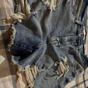 Distressed Blue Denim Shorts